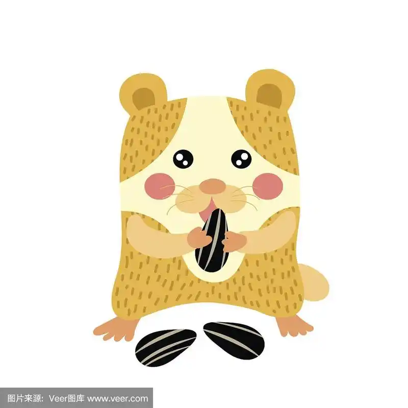 仓鼠吃葵花籽动物卡通人物矢量插图.
