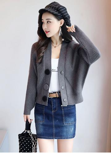 开衫新品宽松时尚毛衣针织衫春装蝙蝠袖女短款小外套潮