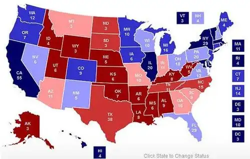 美国大选地图.红色的州是支持共和党的. 1回应
