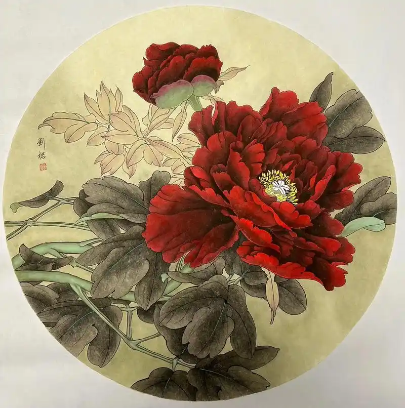 新作国画牡丹状元红5050公分笑脸