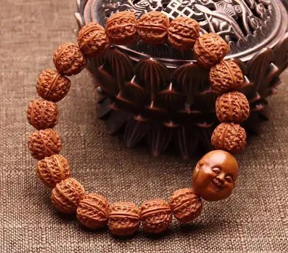 小核桃龙纹京八棱手串龙纹桃核雕刻手串正圆矮桩橘红皮灯笼文玩