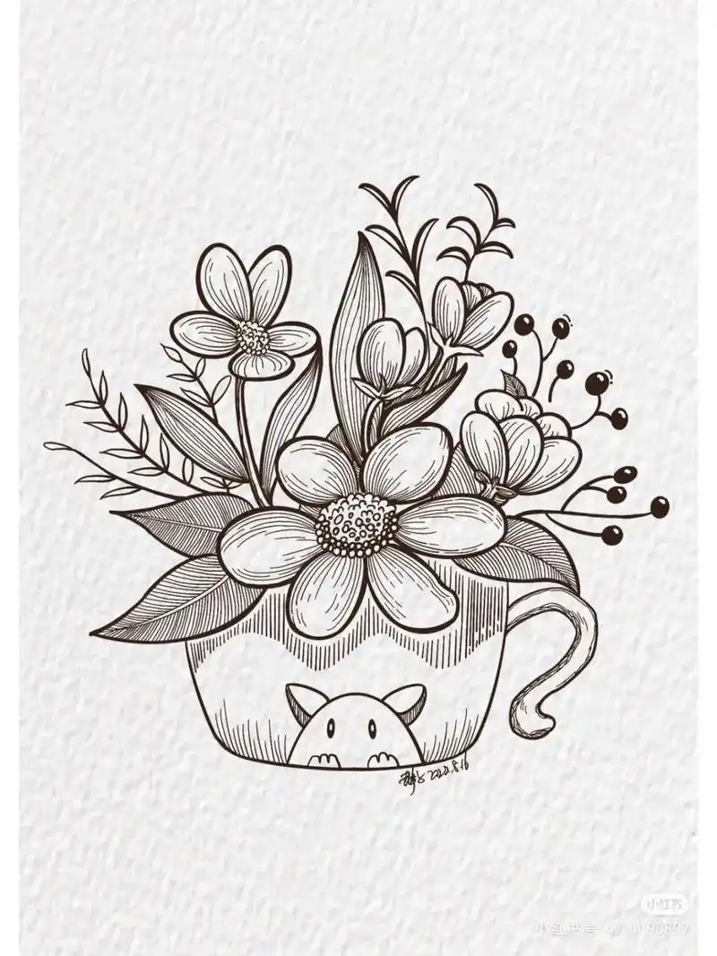 花卉线稿.控笔练习#花卉线稿 #黑白装饰画 #花卉插画 #p - 抖音