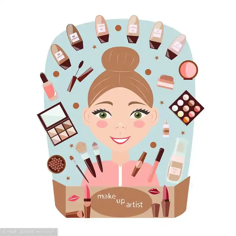 蓝色背景上的女孩化妆师