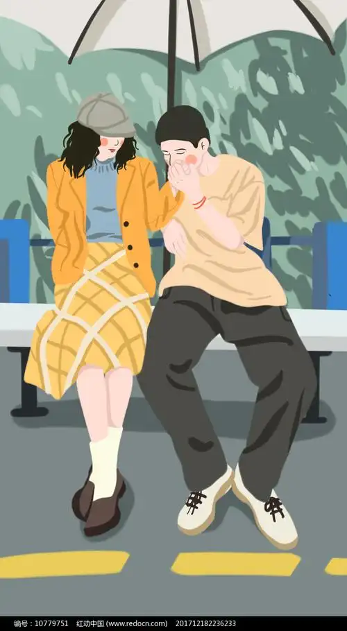 小清新手绘情侣充满爱意爱情的场景