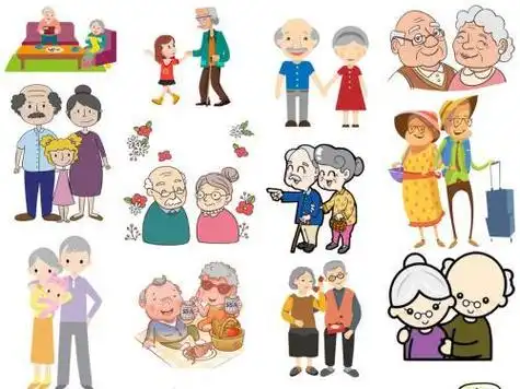 爷爷奶奶接幼儿放学简笔画