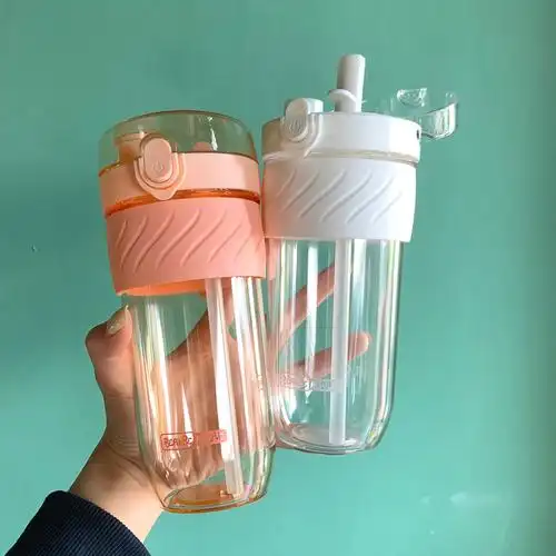 网红水杯吸管可爱少女防烫双饮杯学生便携塑料随手杯