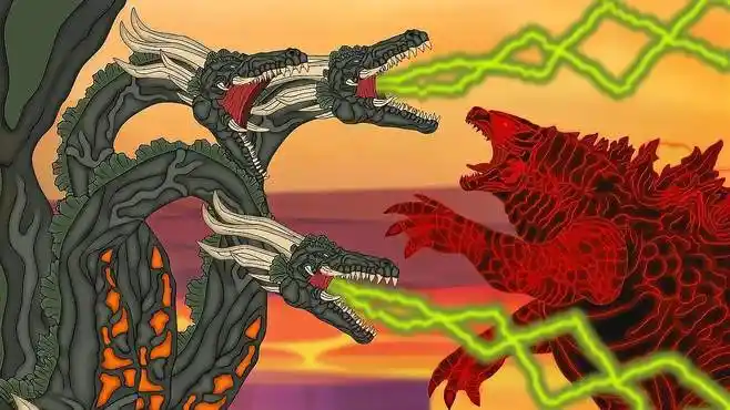 基多拉与碧奥兰蒂融合在一起,传奇哥斯拉化身红莲形态将他消灭-动漫