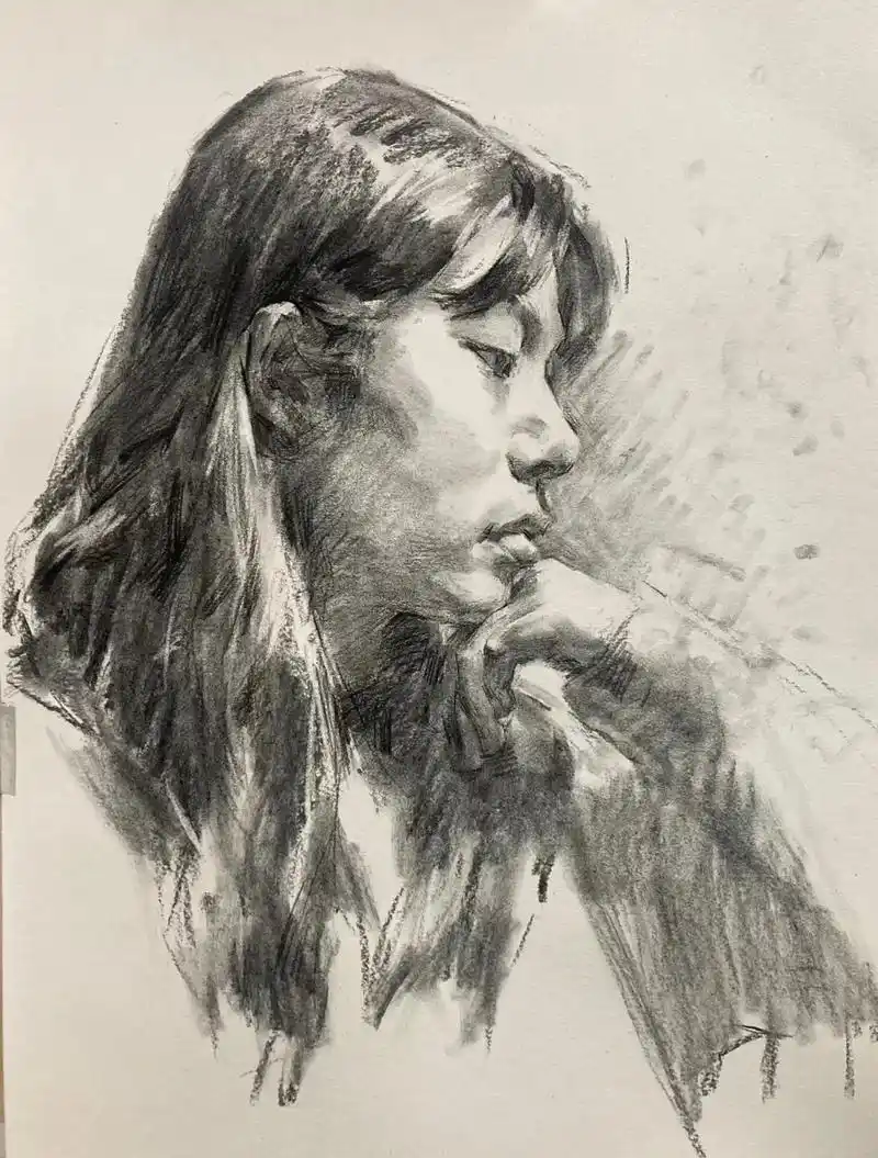 女青年半身带手