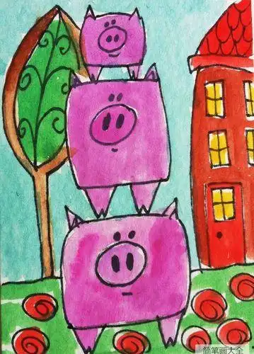 小猪叠罗汉国外创意动物画作品节日简笔画简笔画大全