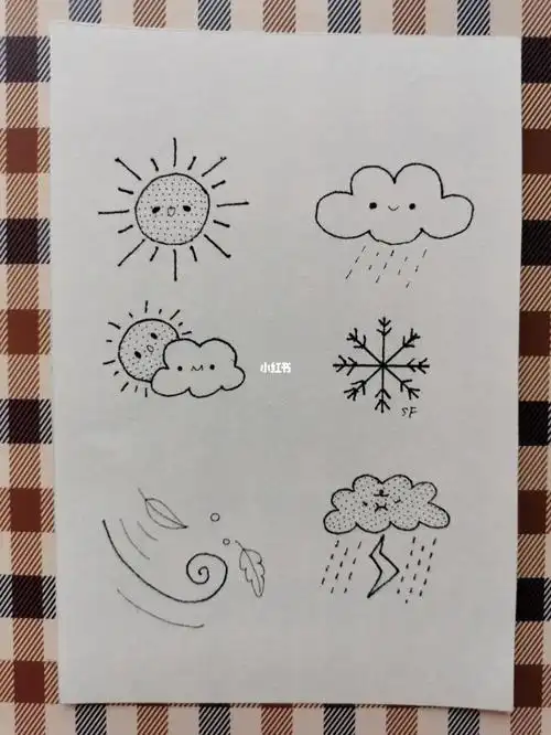 简笔画97针管笔手绘6种天气元素