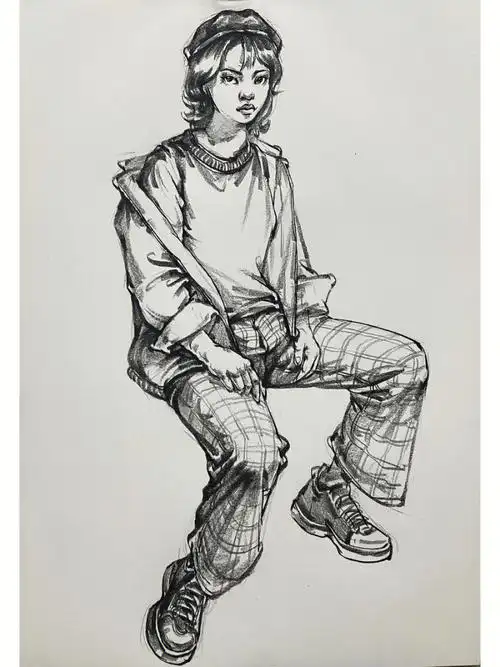 今日速写更新坐姿女青年