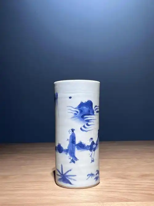 崇祯青花人物笔筒
