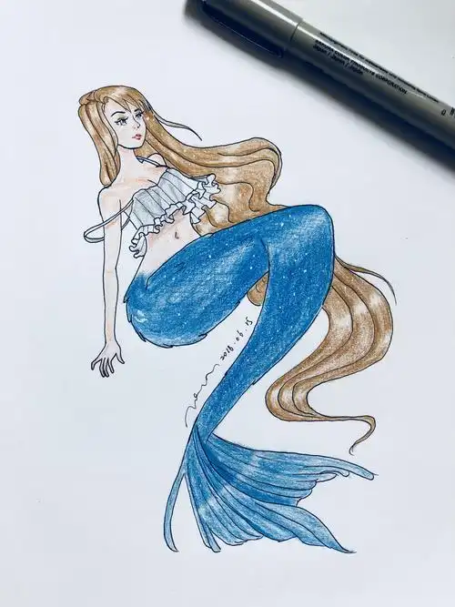 彩铅手绘人鱼公主的眼泪