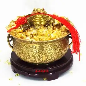 宝德居纯铜聚宝盆摆件招财五路财神聚宝盆聚如意元宝家居风水礼品