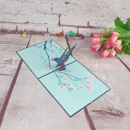 动植物模型蜂鸟3d立体贺卡剪纸雕刻镂空祝福商务海报广告画册纪念