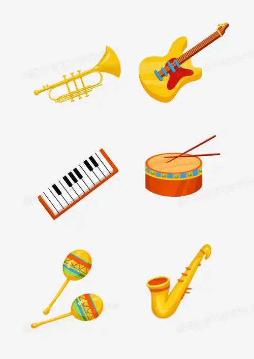 一组卡通手绘风流行西洋乐器套图素材