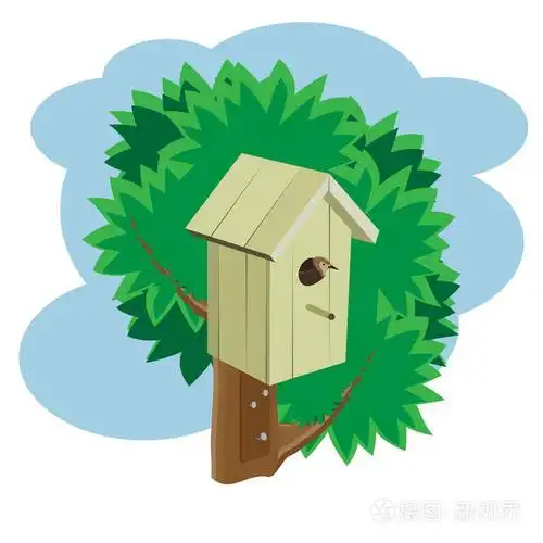 一只鸟一棵树上的黄色鸟窝.矢量