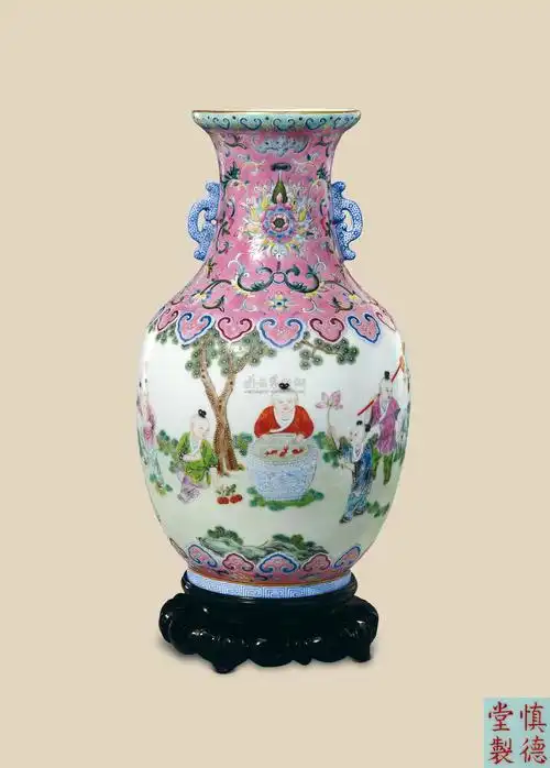 道光 粉彩庭院婴戏图双耳瓶】拍卖品_图片_价格_鉴赏_清代粉彩瓷器