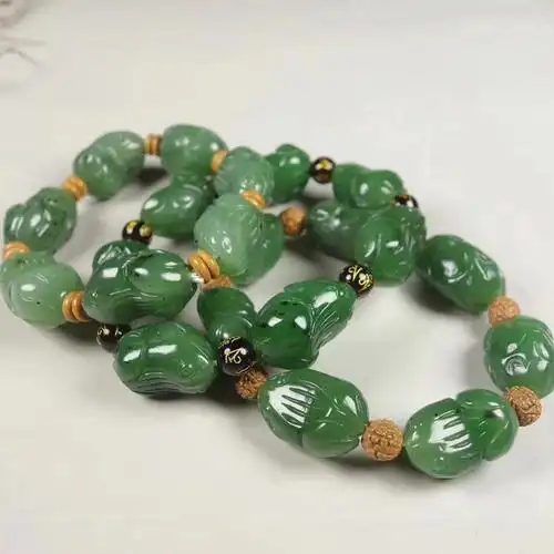 温润斋天然和田玉俄料碧玉玉石呱呱来财手链玉器青蛙手串送证书