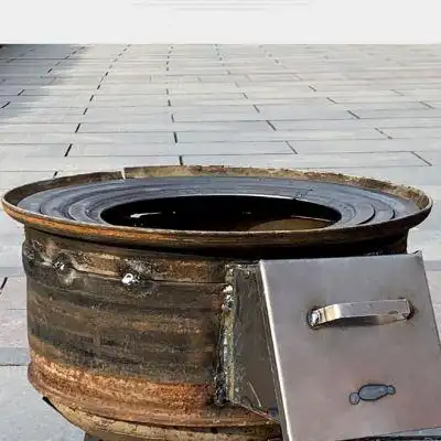 柴火炉灶家用农村旧车轮毂改造加厚木柴炉简易柴禾炉户外木柴灶