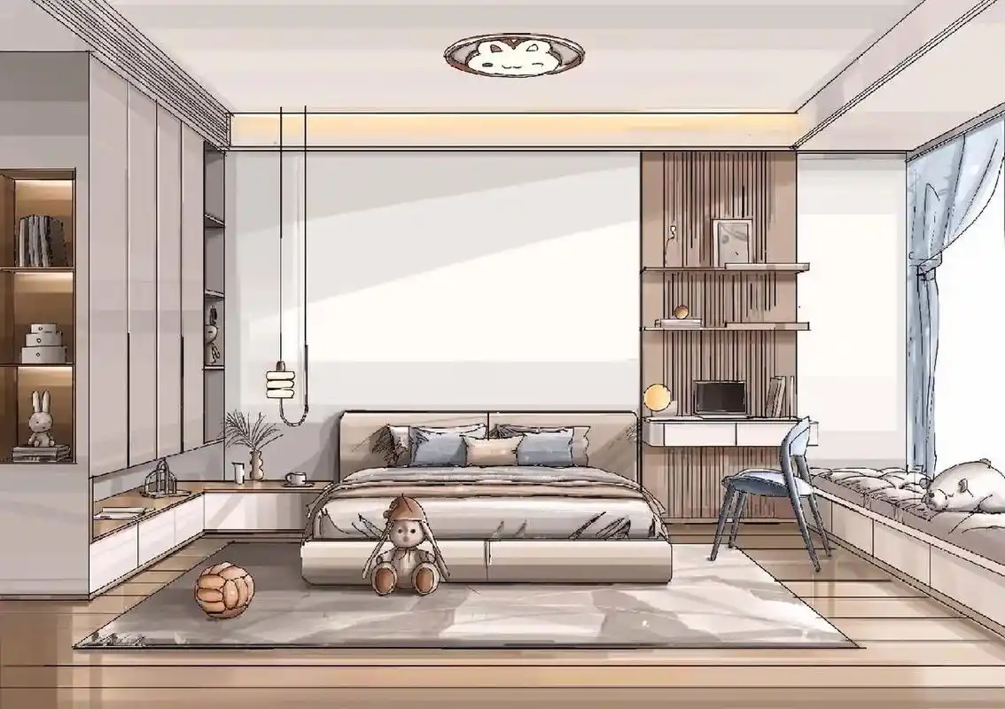 室内设计手绘效果图表现—儿童房 儿童房手绘效果图表现