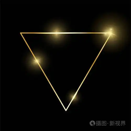 金色发亮的老式三角形框架,阴影孤立在黑色背景上. 黄金豪华现实边界.