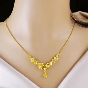 周大福星正品24k金不掉色女士项链黄金锁骨链郁金香沙金时尚9999