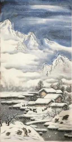 四尺竖幅冰雪画步骤