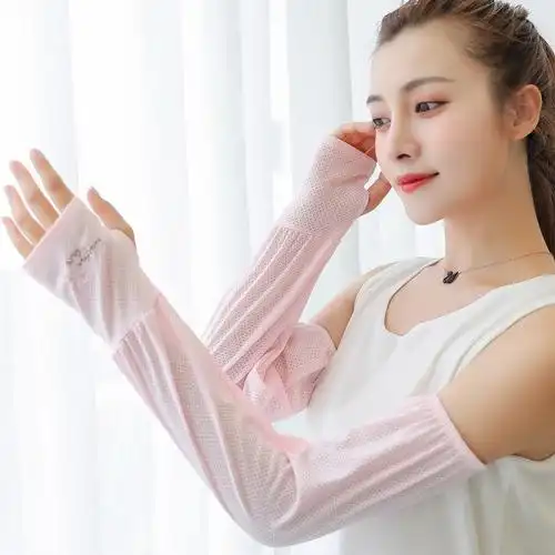 冰丝袖套女宽松防晒夏季开车护臂加长手袖冰袖夏天遮阳 网格透气-小