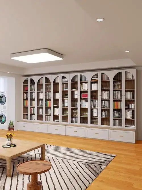 带卡座书柜置物架壁挂书房实木书柜一体整墙到顶六门大书柜成品