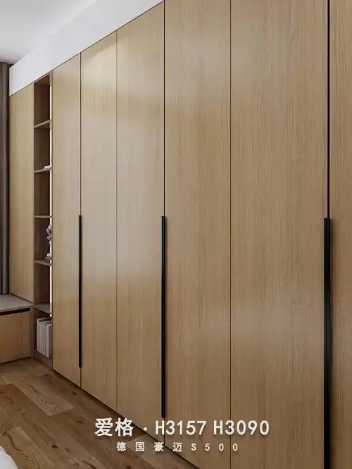 一门到顶浅木纹衣柜定制爱格h3157全屋案例