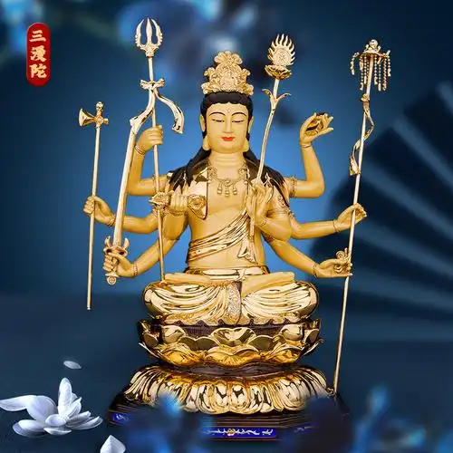 三漫陀21cm纯铜鎏金大随求菩萨佛像大随求佛母观音像居家供奉摆件