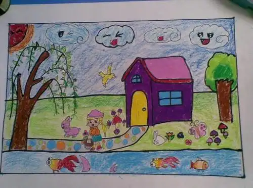 春天主题儿童画春天儿童画获奖作品拥抱春天主题画