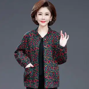 纯棉外套妈妈装短款衣服碎花上衣夹克衫老年人时尚中老年女春秋装