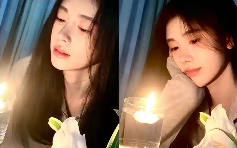 鞠婧祎|烛光侧颜自拍 氛围感 清冷淡颜