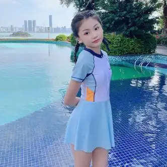 幸栀青少年泳衣1215岁女儿童泳衣女童连体公主裙式中大童可爱女孩天