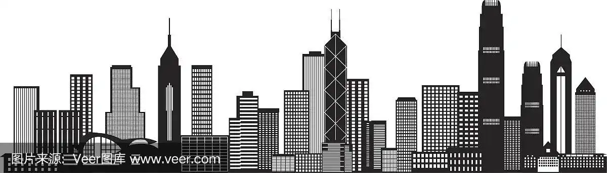 香港城市天际线黑白矢量插图