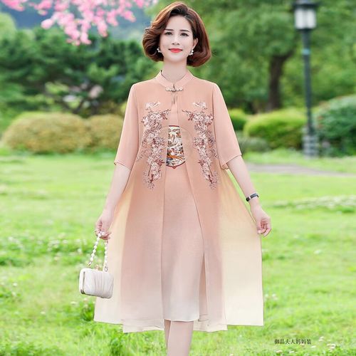 卡怡缘中年女装夏天国风款式胖夏装旗袍连衣裙子夏季雪纺裙新款女夏款