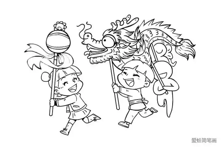 春节小孩舞龙灯图片