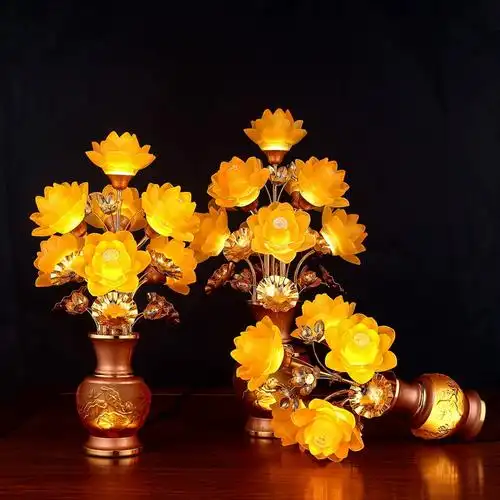 2024七彩琉璃莲花灯供佛灯佛堂前寺院长明灯观音菩萨供奉家用插电