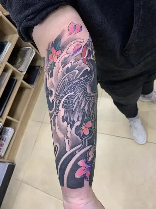 仙鹤纹身#包小臂纹身图案#吴江酷客纹身