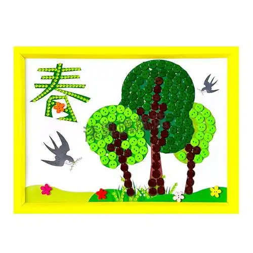 春天的手工作品春天手工diy制作纽扣粘贴画春夏秋冬幼儿园小学生作品