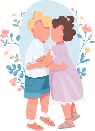 拥抱孩子平面概念矢量图.哥哥抱小妹妹.可爱的孩子们依偎在一起.