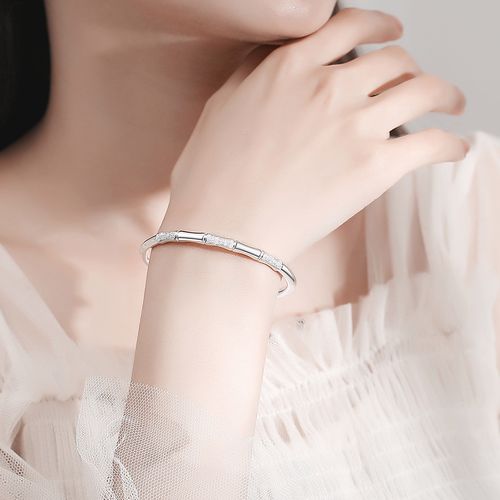 银手镯女9999纯银古风竹节复古时尚年轻款网红开口足银镯子贵妃镯
