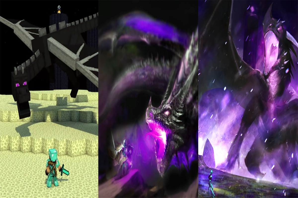 我的世界:5张自制生物对比图,玩家大战末影龙,太有画面感了!
