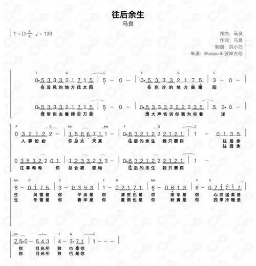 马良往后余生吉他谱