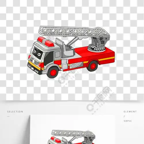 卡通手绘云梯消防车插画