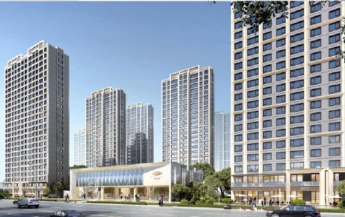 公建化的外立面采用砖石角的设计具有自洁系统