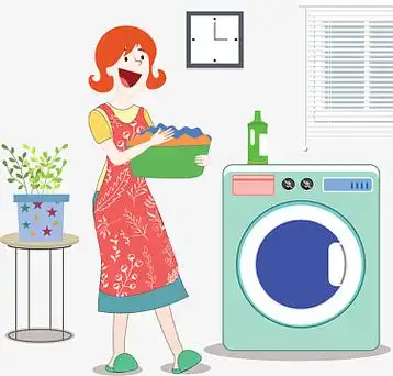 用洗衣机洗衣服的妈妈