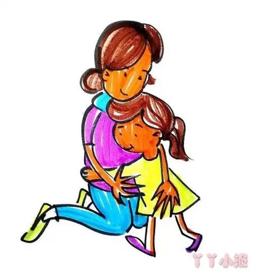 妈妈的怀抱儿童水彩画作品简单漂亮